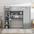 Twin Size Loft Bed with Desk, Wardrobes, 4 Drawers and 4 Shelves