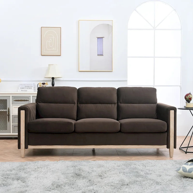 Larb Modern Solid Wood Three-Seater Sofa Couch by Christopher Knight Home