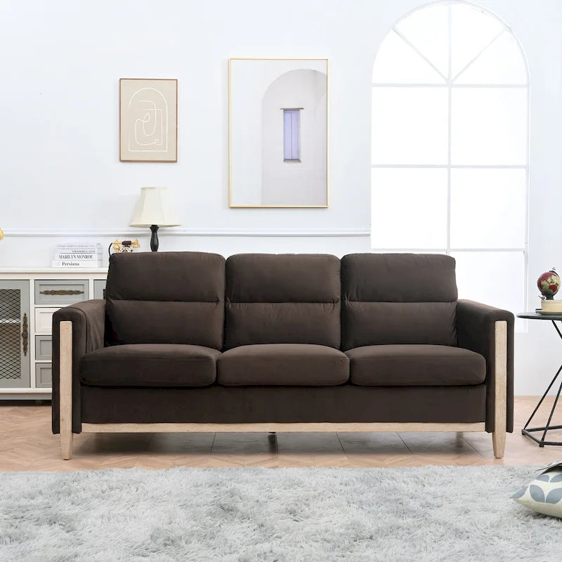 Larb Modern Solid Wood Three-Seater Sofa Couch by Christopher Knight Home