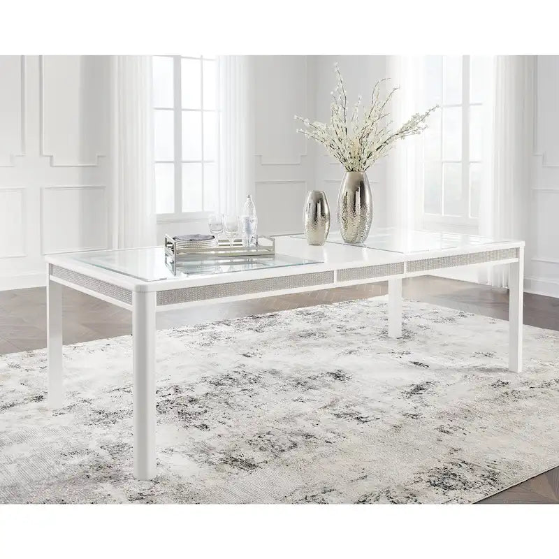 Signature Design by Ashley Chalanna White/Green Rectangular Dining Extension Table - 42W x 96D x 30H