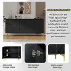 Creative carved 4-door Sideboard Handleless Press-to-Open Design Buffet Cabinet for Dining Room,Living Room, Bedroom, Hallway
