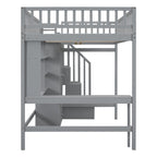 Nordic Creative Full Size Wood Loft Bed with Bookshelf, Drawers, Desk and Wardrobe Storage Bed Frame for Kids Teens Adults