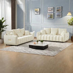2-Pieces 6-Seat Teddy Fabric Sectional Sofa Set (3+3) with Wooden Frame & 6 Pillows
