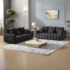 2-Pieces 6-Seat Teddy Fabric Sectional Sofa Set (3+3) with Wooden Frame & 6 Pillows