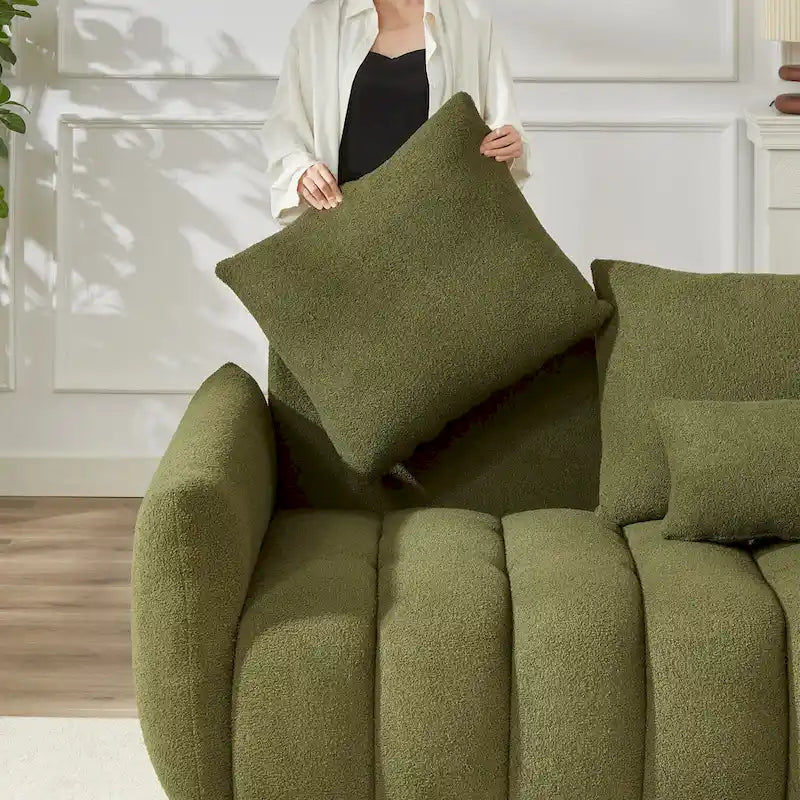2-Pieces 6-Seat Teddy Fabric Sectional Sofa Set (3+3) with Wooden Frame & 6 Pillows