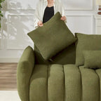2-Pieces 6-Seat Teddy Fabric Sectional Sofa Set (3+3) with Wooden Frame & 6 Pillows