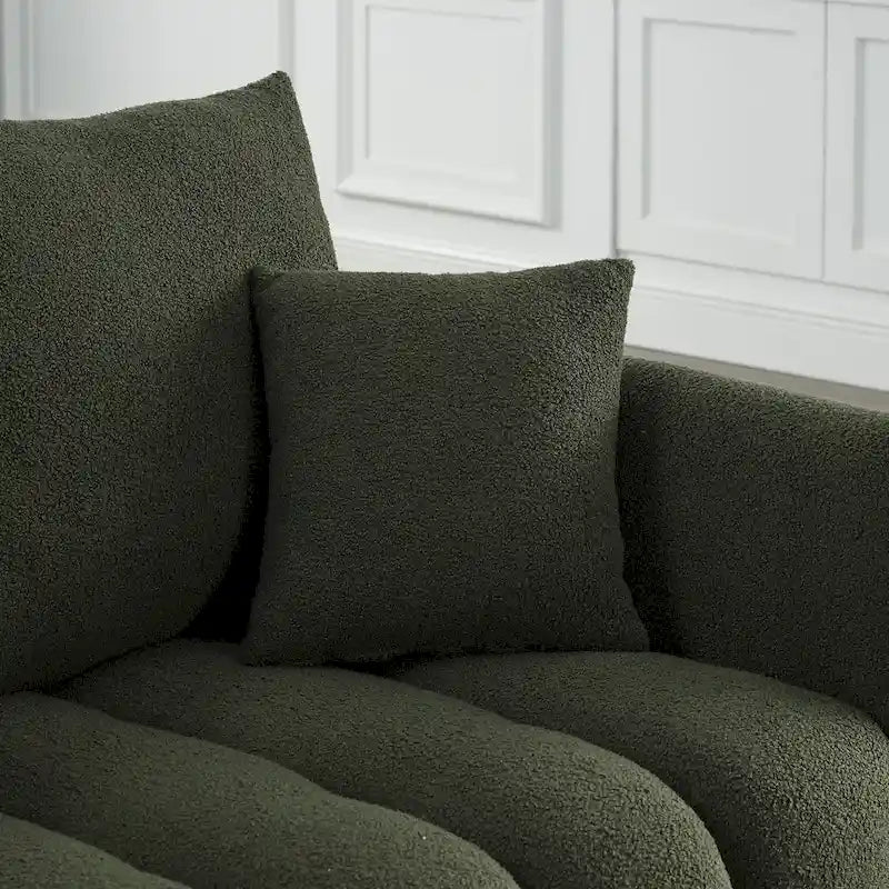 2-Pieces 6-Seat Teddy Fabric Sectional Sofa Set (3+3) with Wooden Frame & 6 Pillows