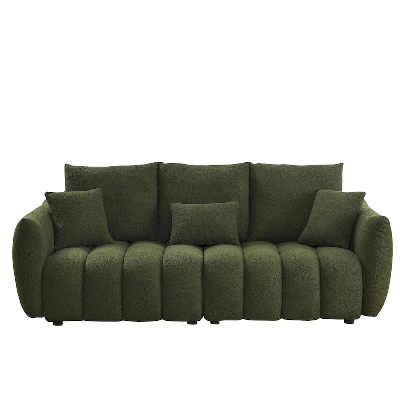 2-Pieces 6-Seat Teddy Fabric Sectional Sofa Set (3+3) with Wooden Frame & 6 Pillows