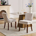 Double-layer Cushioned Dining Chairs Set of 2 Chenille Mid-Back Chair with Nailhead Trim Side Chair with Bent Wood Legs