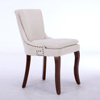 Double-layer Cushioned Dining Chairs Set of 2 Chenille Mid-Back Chair with Nailhead Trim Side Chair with Bent Wood Legs