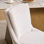 Double-layer Cushioned Dining Chairs Set of 2 Chenille Mid-Back Chair with Nailhead Trim Side Chair with Bent Wood Legs