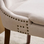 Double-layer Cushioned Dining Chairs Set of 2 Chenille Mid-Back Chair with Nailhead Trim Side Chair with Bent Wood Legs