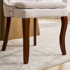 Double-layer Cushioned Dining Chairs Set of 2 Chenille Mid-Back Chair with Nailhead Trim Side Chair with Bent Wood Legs