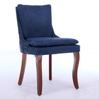 Double-layer Cushioned Dining Chairs Set of 2 Chenille Mid-Back Chair with Nailhead Trim Side Chair with Bent Wood Legs
