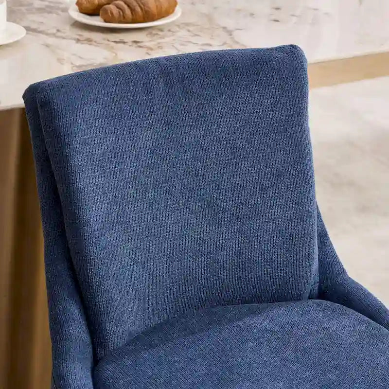 Double-layer Cushioned Dining Chairs Set of 2 Chenille Mid-Back Chair with Nailhead Trim Side Chair with Bent Wood Legs