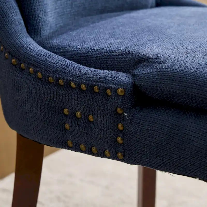 Double-layer Cushioned Dining Chairs Set of 2 Chenille Mid-Back Chair with Nailhead Trim Side Chair with Bent Wood Legs