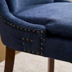 Double-layer Cushioned Dining Chairs Set of 2 Chenille Mid-Back Chair with Nailhead Trim Side Chair with Bent Wood Legs