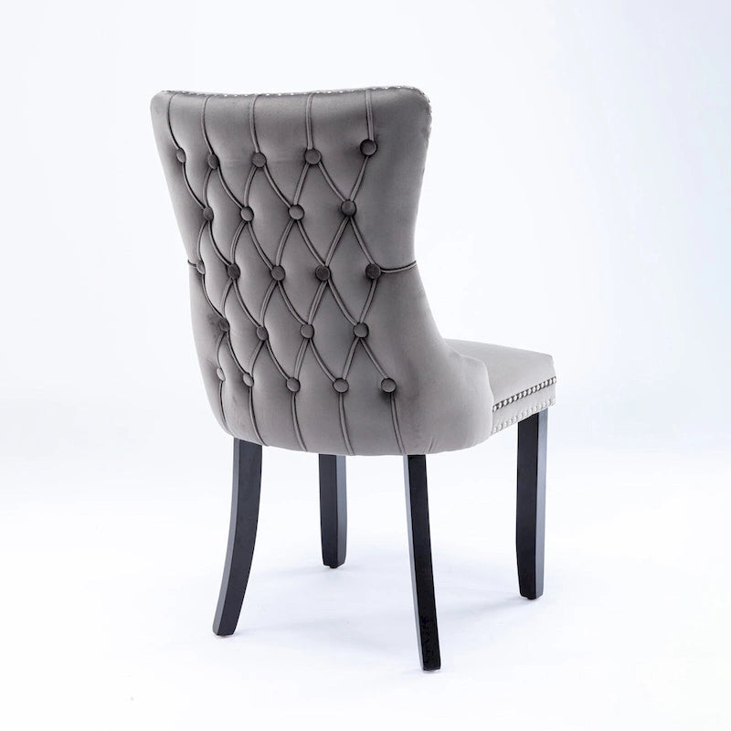Velvet Upholstered Dining Chair with Wing Back Modern Kitchen Chair with Nailhead Trim Wood Frame Side Chair, Set of 2