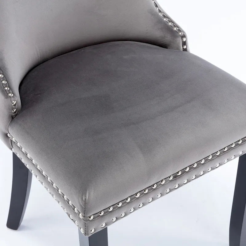 Velvet Upholstered Dining Chair with Wing Back Modern Kitchen Chair with Nailhead Trim Wood Frame Side Chair, Set of 2