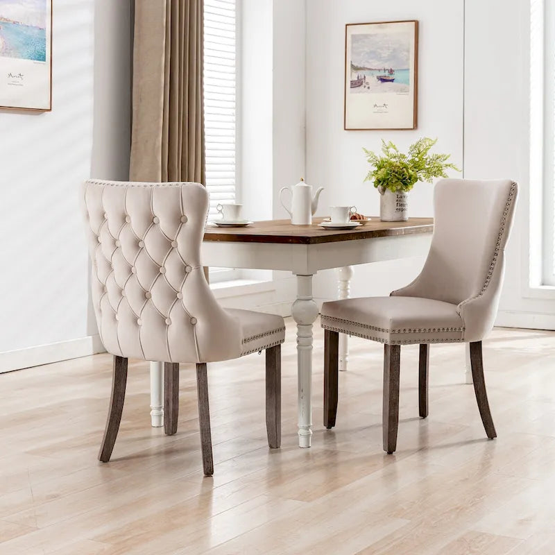 Velvet Upholstered Dining Chair with Wing Back Modern Kitchen Chair with Nailhead Trim Wood Frame Side Chair, Set of 2