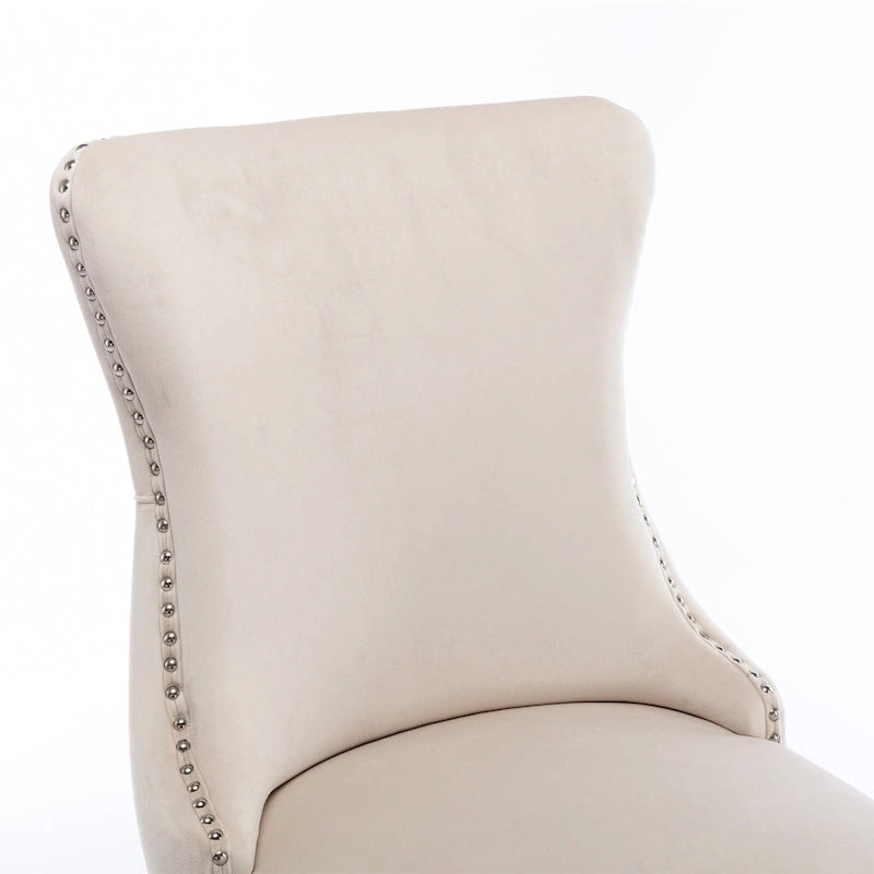 Velvet Upholstered Dining Chair with Wing Back Modern Kitchen Chair with Nailhead Trim Wood Frame Side Chair, Set of 2