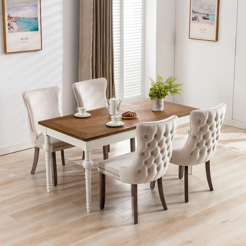 Velvet Upholstered Dining Chair with Wing Back Modern Kitchen Chair with Nailhead Trim Wood Frame Side Chair, Set of 2
