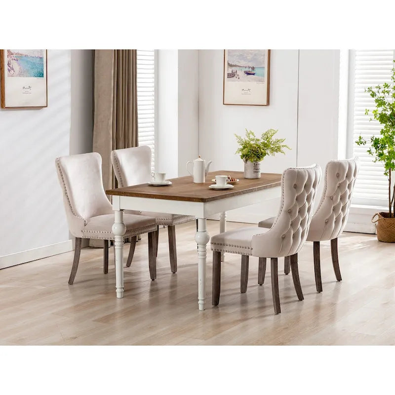 Velvet Upholstered Dining Chair with Wing Back Modern Kitchen Chair with Nailhead Trim Wood Frame Side Chair, Set of 2