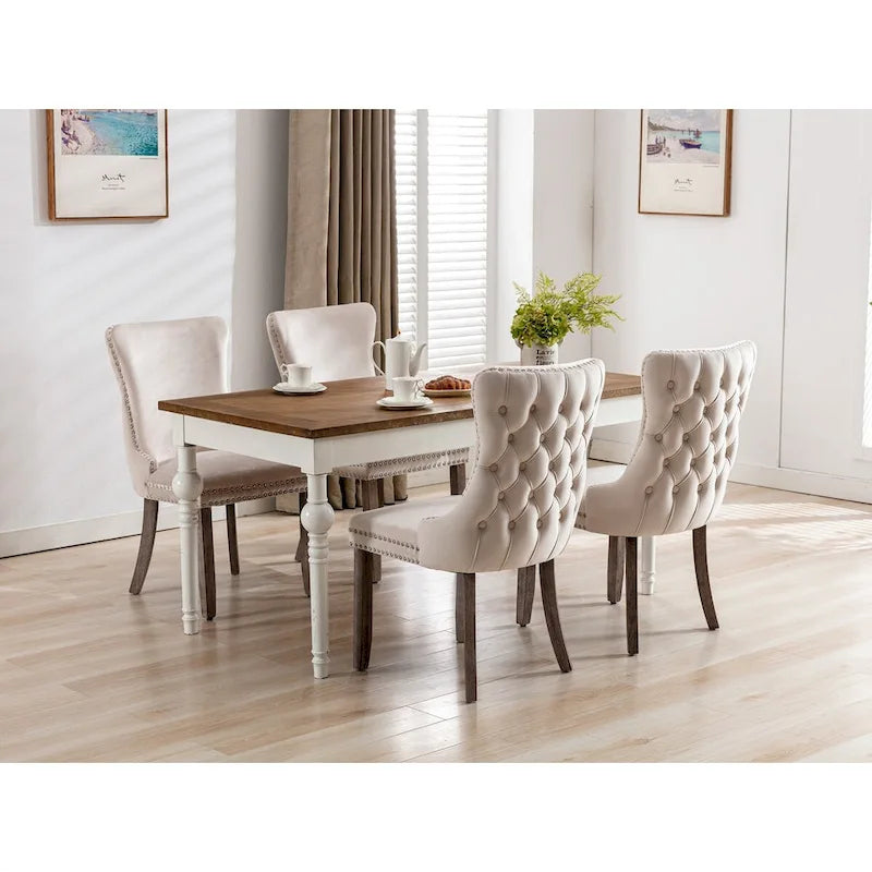 Velvet Upholstered Dining Chair with Wing Back Modern Kitchen Chair with Nailhead Trim Wood Frame Side Chair, Set of 2