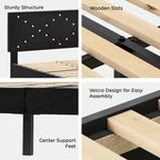 Upholstered Platform Bed, Queen Size, Black with Padded Headboard & Heavy-Duty Metal Frame