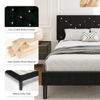 Upholstered Platform Bed, Queen Size, Black with Padded Headboard & Heavy-Duty Metal Frame