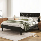 Upholstered Platform Bed, Queen Size, Black with Padded Headboard & Heavy-Duty Metal Frame