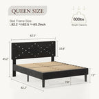 Upholstered Platform Bed, Queen Size, Black with Padded Headboard & Heavy-Duty Metal Frame
