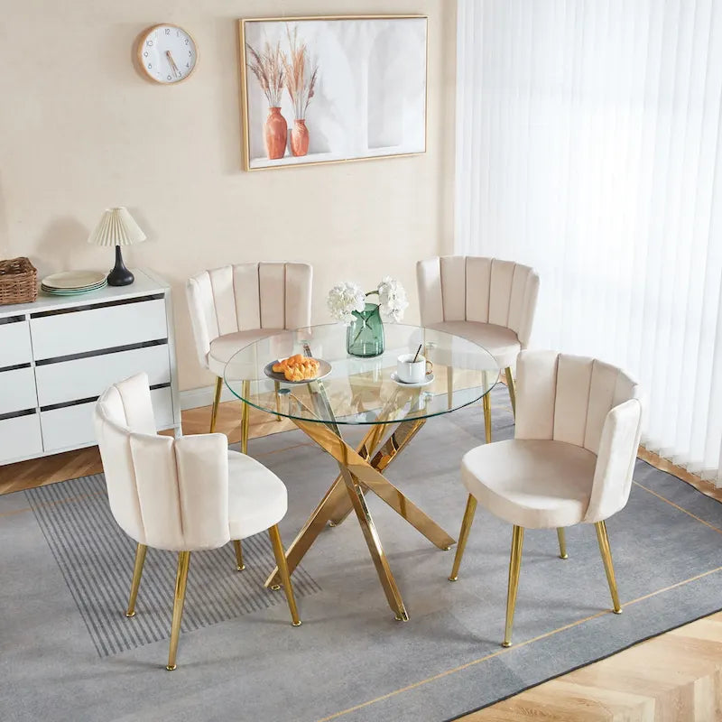Velvet Dining Chairs with Gold Legs (Set of 2)