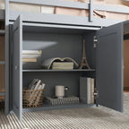 Twin Loft Bed with Pull-Out Desk, 2 Cabinets, 4 Drawers & Shelves