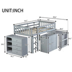 Twin Loft Bed with Pull-Out Desk, 2 Cabinets, 4 Drawers & Shelves