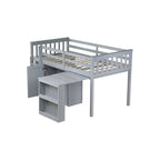 Twin Loft Bed with Pull-Out Desk, 2 Cabinets, 4 Drawers & Shelves
