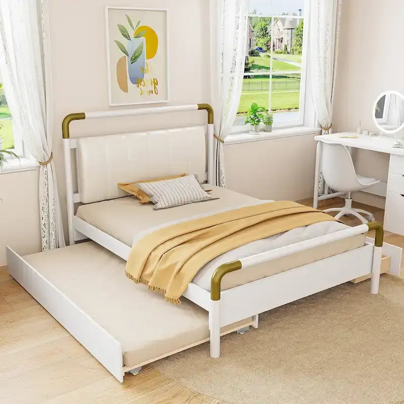 Queen Wood Platform Bed with 2 Drawers & Twin XL Trundle