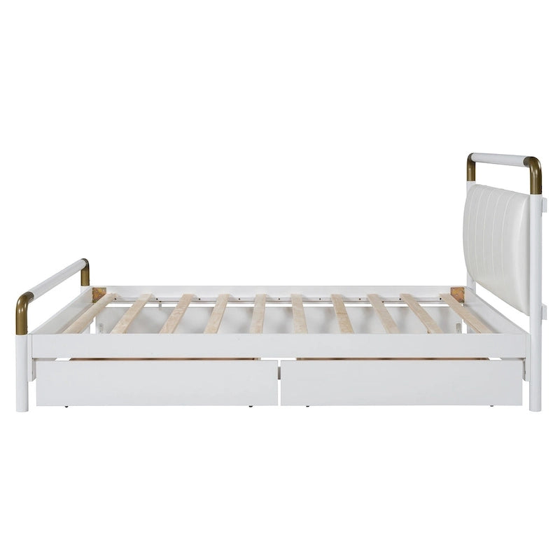 Queen Wood Platform Bed with 2 Drawers & Twin XL Trundle