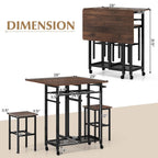 Costway 3 PCS Rolling Dining Table Set Extendable Kitchen Table 2