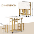 Costway 3 PCS Rolling Dining Table Set Extendable Kitchen Table 2