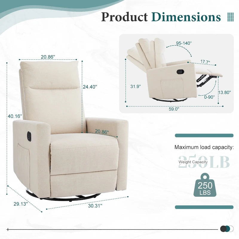 Manual Recliner Chair with Swivel & Glide