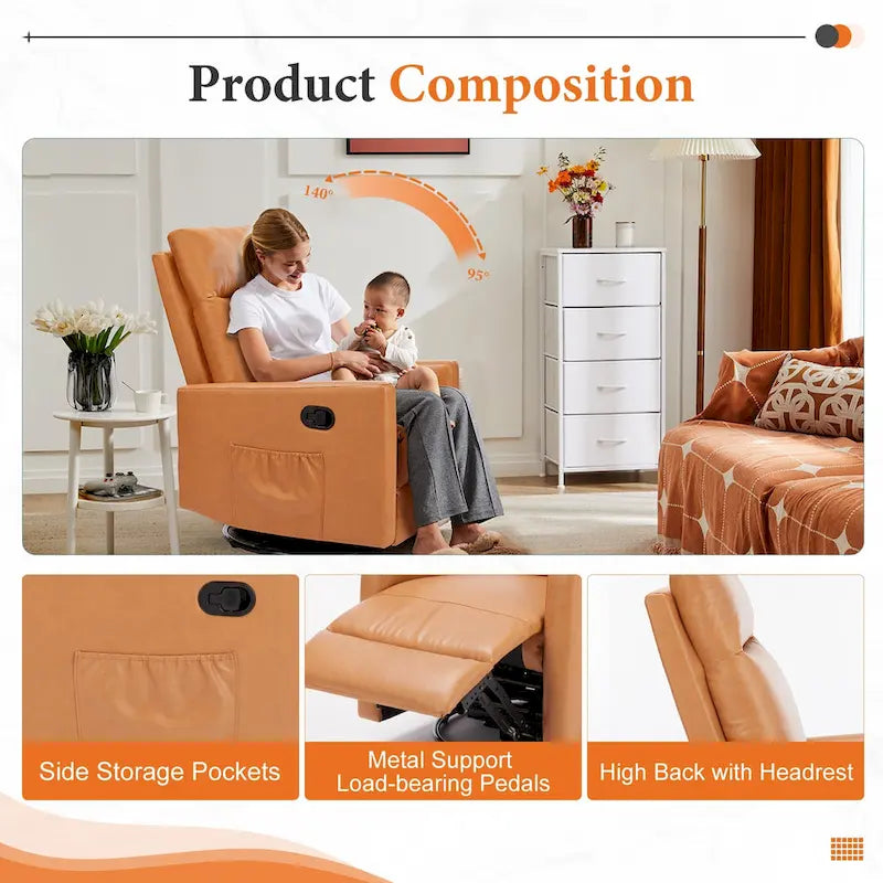 Manual Recliner Chair with Swivel & Glide