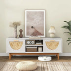 Costway TV Stand for 55-Inch TVs with 2 Drawers & Bamboo Woven Fronts - See Details