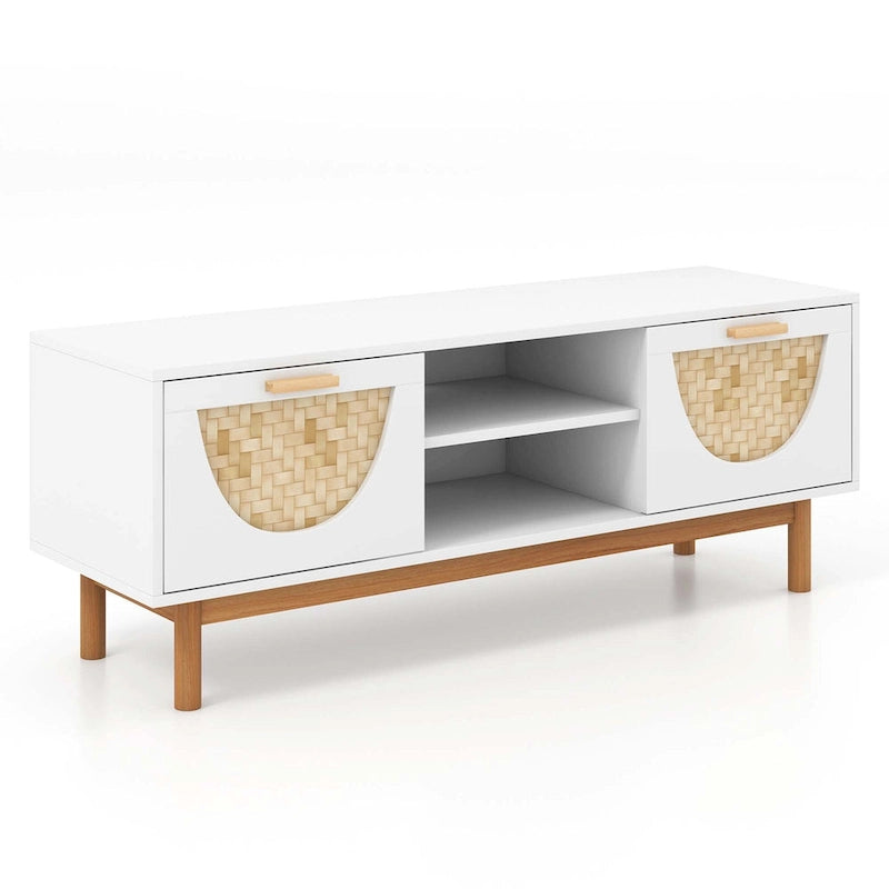 Costway TV Stand for 55-Inch TVs with 2 Drawers & Bamboo Woven Fronts - See Details