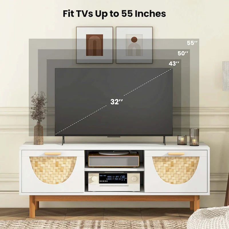 Costway TV Stand for 55-Inch TVs with 2 Drawers & Bamboo Woven Fronts - See Details