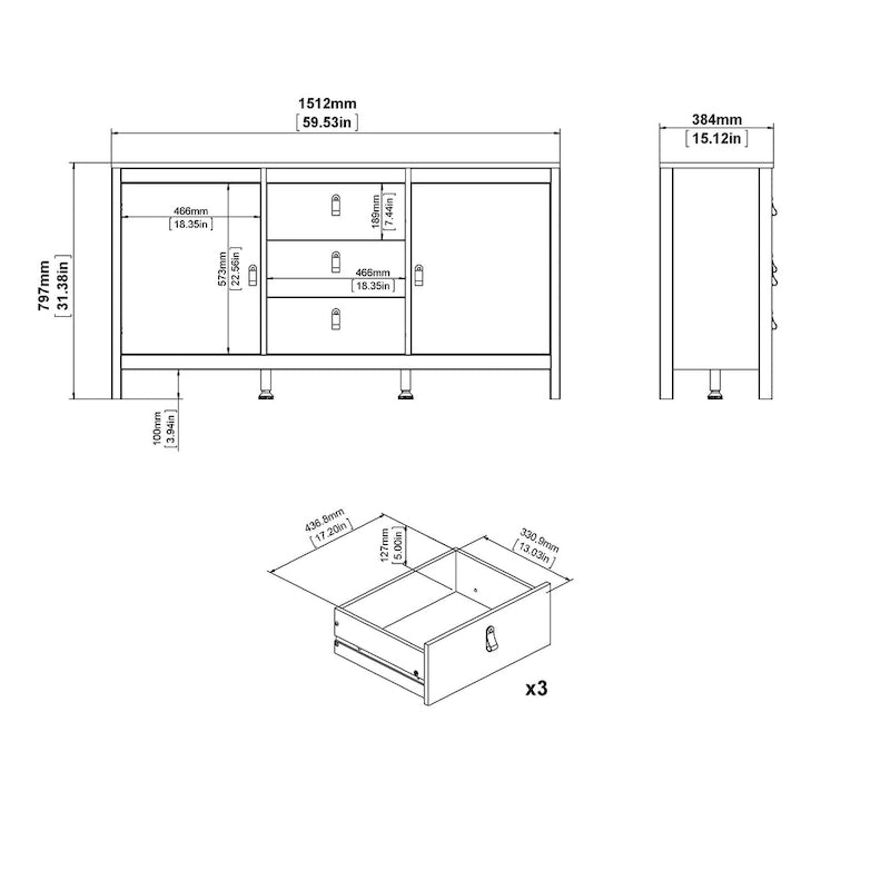 Porch & Den Madrid 2-Door Sideboard with 3-Drawers