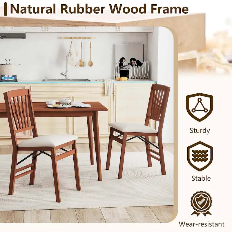 Costway 2/4 Set Kitchen Chairs with Rubber Wood Frame Upholstered Seat