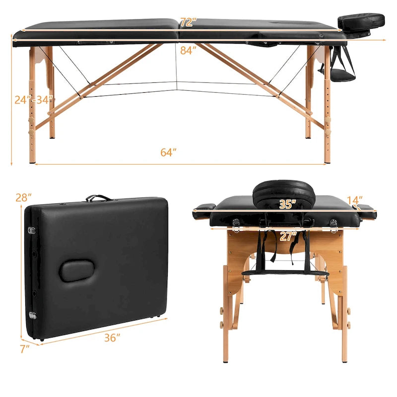 Costway 84L Portable Massage Table Adjustable Facial Spa Bed Tattoo