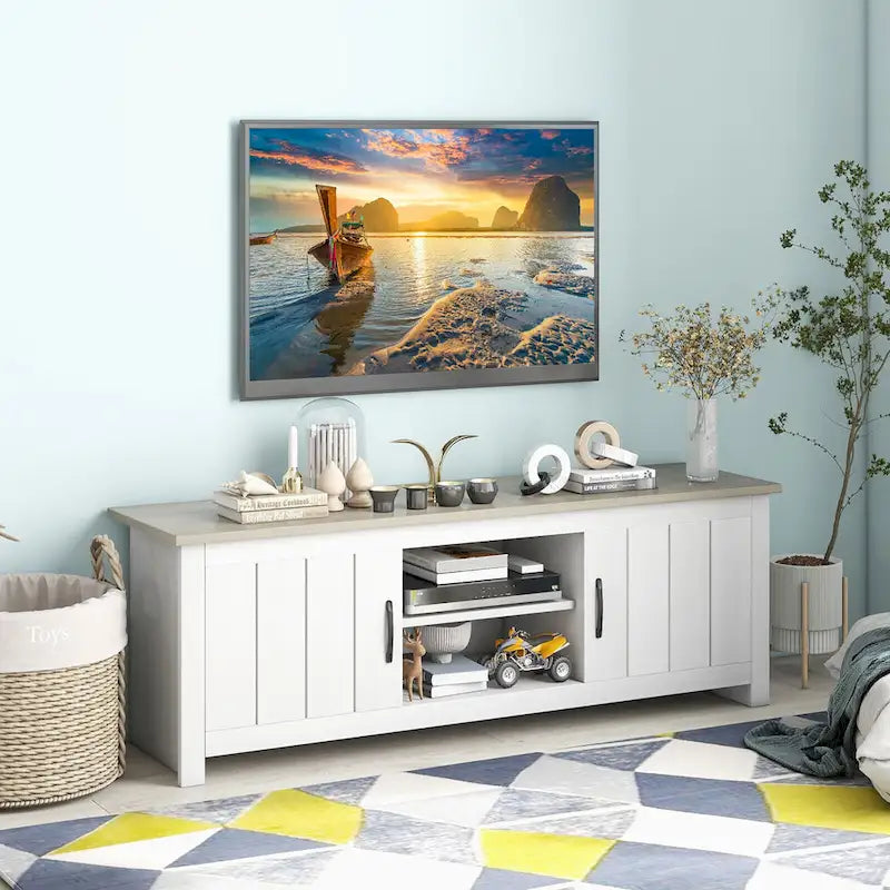 Gymax Farmhouse TV Stand for TVs up to 65 Media Console Center w/