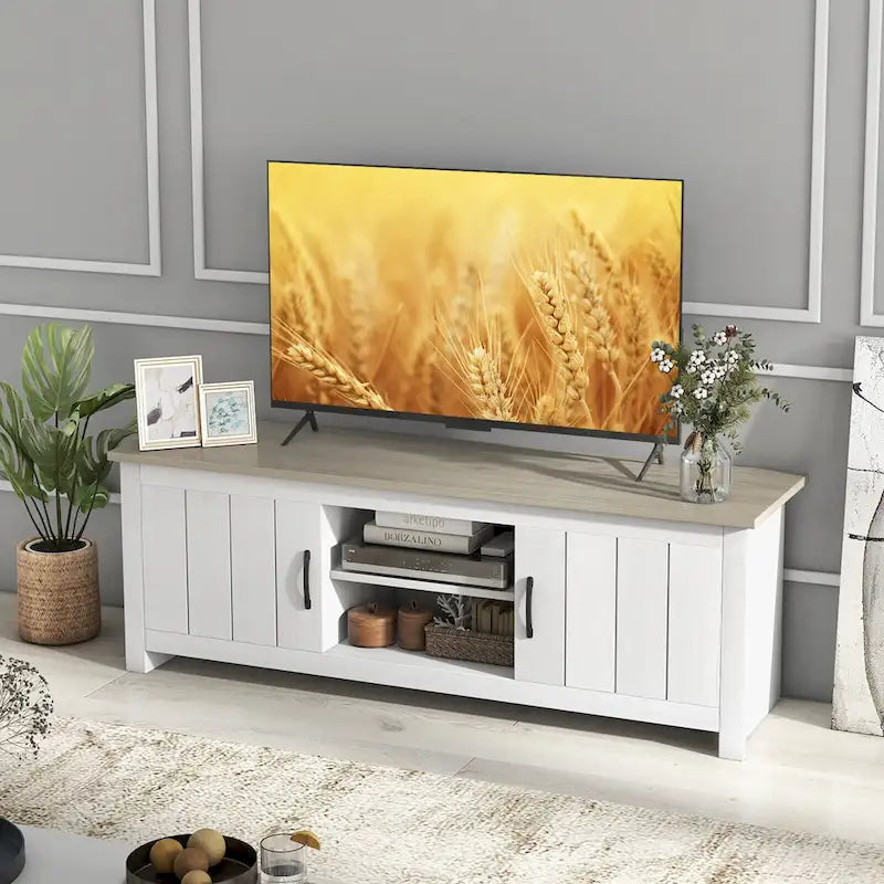 Gymax Farmhouse TV Stand for TVs up to 65 Media Console Center w/